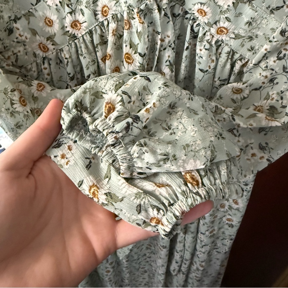 Altar'd State Sage Pastel Green Floral Long Sleeve Ruffle Maxi Dress - Picture 8 of 10